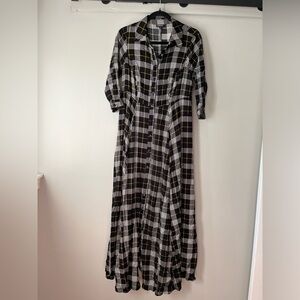Button-down plaid maxi dress